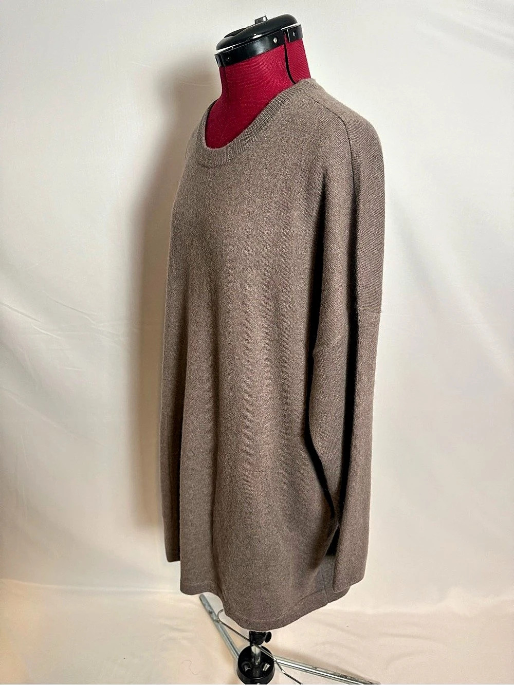 NWT J.Jill 100% Cashmere Crew Neck Sweater Women's Size 2X Mocha Heather Pockets - Picture 4 of 15